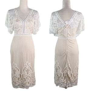 Boohoo Occasion Dress 6 White All Over Lace Bodycon Midi New